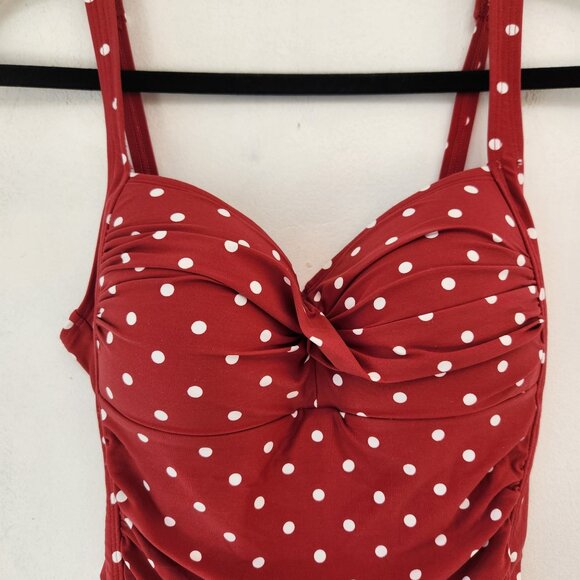 Niptuck Swim Red Polka Dot Swimsuit Joanne Slimming Ruched One Piece Size 8 - Picture 5 of 12